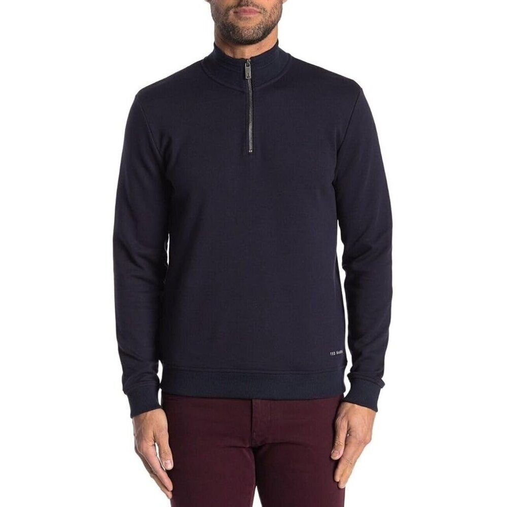 Ted Baker Mens Size 5 (XL) Half Zip Funnel Neck Sweater Black Long Sleeve NWT
